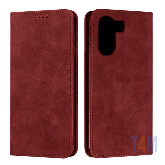 Leather Flip Cover with Internal Pocket For Xiaomi Redmi 13C/Poco C65 Red